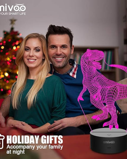 Dinosaur 3D Night Light for Kids 16 Colors Changing 3D Optical Illusion Lamp with Smart Touch & Remote Control, Best Gift for Girls Boys Kids (T-rex) - LeafyLoom