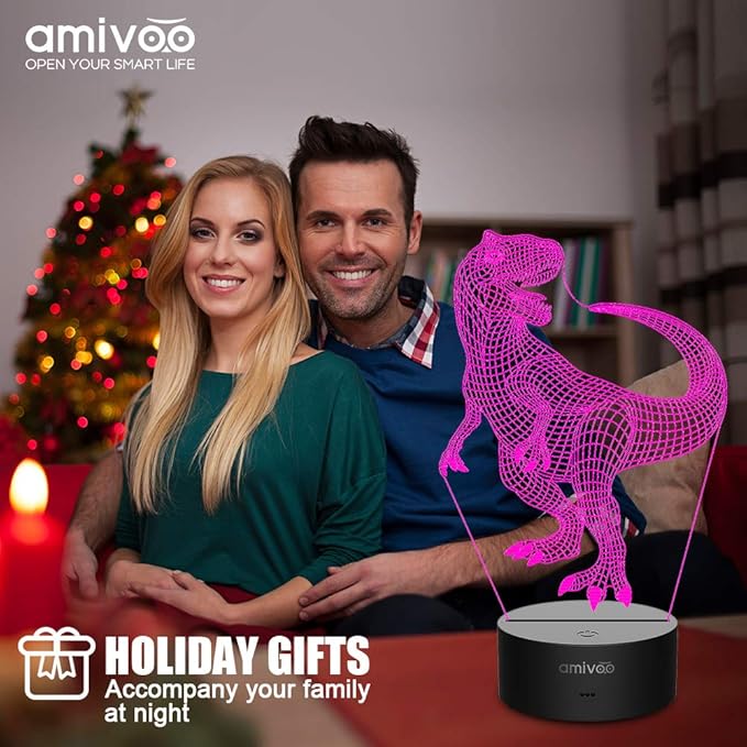 Dinosaur 3D Night Light for Kids 16 Colors Changing 3D Optical Illusion Lamp with Smart Touch & Remote Control, Best Gift for Girls Boys Kids (T-rex) - LeafyLoom