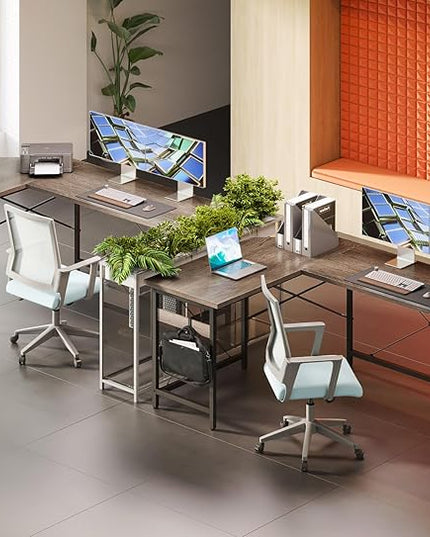Coleshome 66" L Shaped Gaming Desk, Corner Computer Desk, Sturdy Home Office Computer Table, Writing Desk, Larger Gaming Desk Workstation, Grey Oak - LeafyLoom