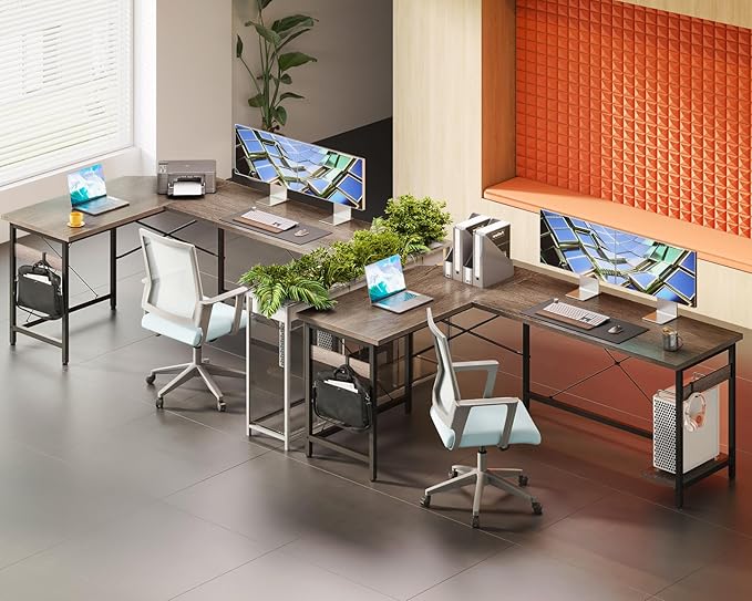 Coleshome 66" L Shaped Gaming Desk, Corner Computer Desk, Sturdy Home Office Computer Table, Writing Desk, Larger Gaming Desk Workstation, Grey Oak - LeafyLoom