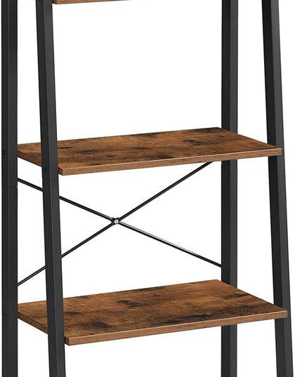 VASAGLE Ladder Shelf, 5-Tier Bookshelf, Storage Rack, Bookcase with Steel Frame, Wood Look Accent Furniture with Metal Frame, 22.1 x 13.3 x 67.7 Inches, Rustic Brown ULLS45X - LeafyLoom