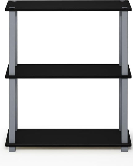 Furinno Turn-S-Tube 3-Tier Compact Multipurpose Shelf Display Rack with Square Tube, Black/Grey - LeafyLoom