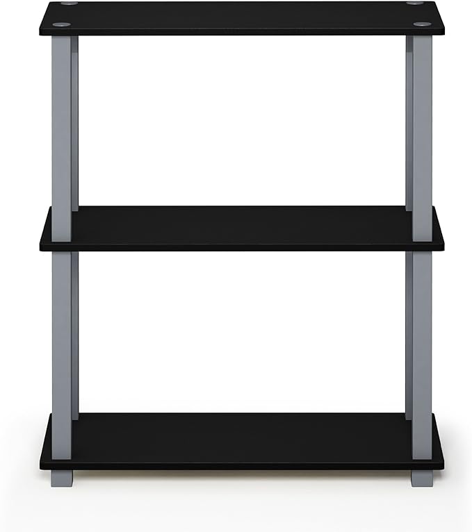 Furinno Turn-S-Tube 3-Tier Compact Multipurpose Shelf Display Rack with Square Tube, Black/Grey - LeafyLoom