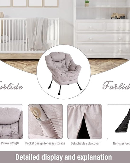 Lazy Chair with Ottoman, Modern Chair with Folding Footrest, Lounge Accent Chair, Comfortable Reading Chair, Oversized Armchairs for Bedroom, Study, Living Room, Courtyard (Light Grey) - LeafyLoom