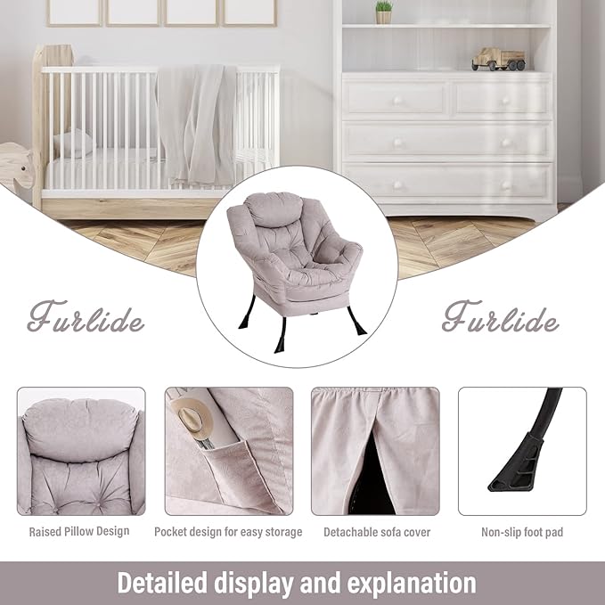 Lazy Chair with Ottoman, Modern Chair with Folding Footrest, Lounge Accent Chair, Comfortable Reading Chair, Oversized Armchairs for Bedroom, Study, Living Room, Courtyard (Light Grey) - LeafyLoom