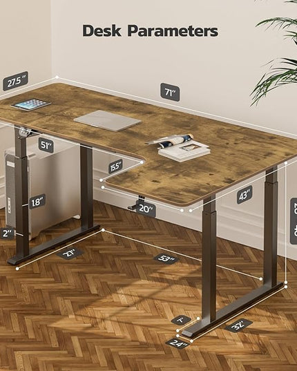 Dripex Standing Desk, 63"/ 71" L Shaped Desk Adjustable Height, Electric Corner Stand Up Desk Large Home Office Desk Computer Workstation, Dual Motor Sit Stand Desk 4 Legs, Super Stable - LeafyLoom