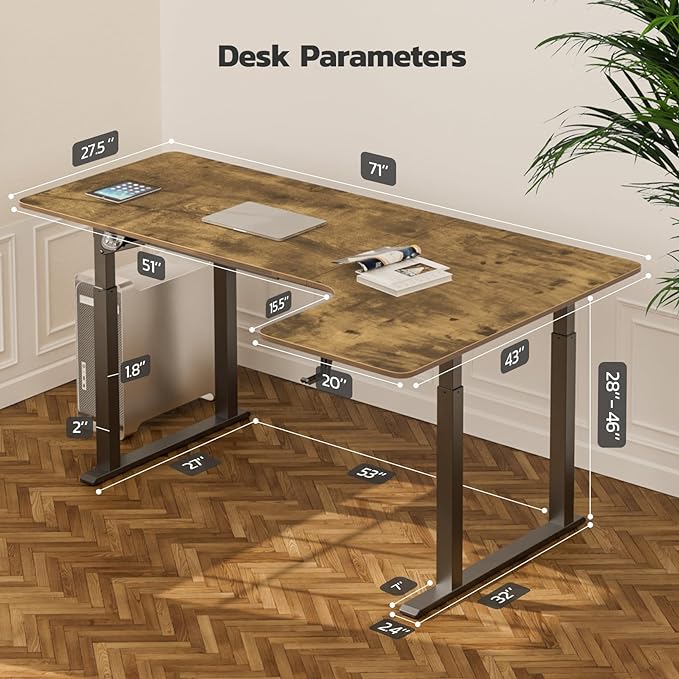 Dripex Standing Desk, 63"/ 71" L Shaped Desk Adjustable Height, Electric Corner Stand Up Desk Large Home Office Desk Computer Workstation, Dual Motor Sit Stand Desk 4 Legs, Super Stable - LeafyLoom
