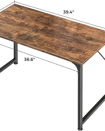Computer Desk, 40 Inch Office Desk, Gaming Desk with Storage, Writing Desk Work Desk for Home Office, Study, Modern Simple Desk, Large Legroom, Metal Frame, Rustic Brown - LeafyLoom