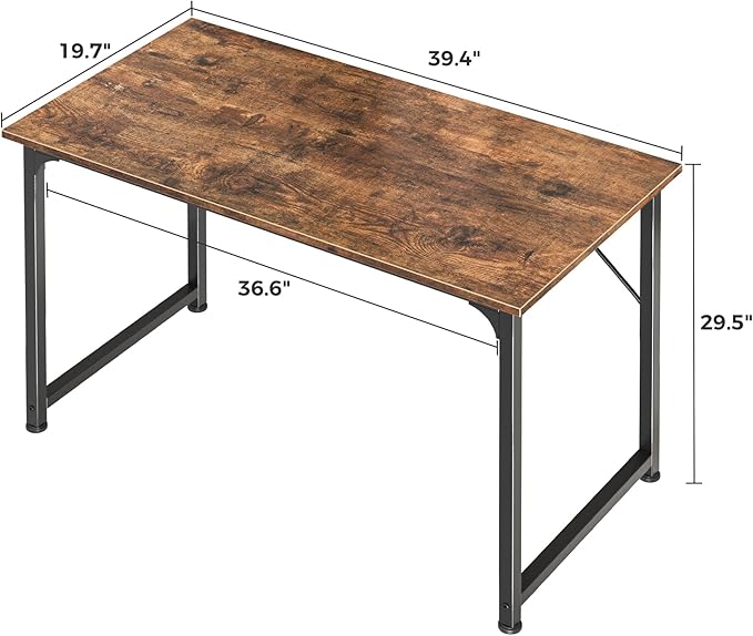 Computer Desk, 40 Inch Office Desk, Gaming Desk with Storage, Writing Desk Work Desk for Home Office, Study, Modern Simple Desk, Large Legroom, Metal Frame, Rustic Brown - LeafyLoom