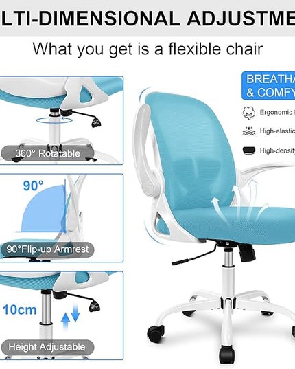Primy Office Chair Ergonomic Desk Chair with Adjustable Lumbar Support and Height, Swivel Breathable Desk Mesh Computer Chair with Flip up Armrests for Conference Room（Blue） - LeafyLoom