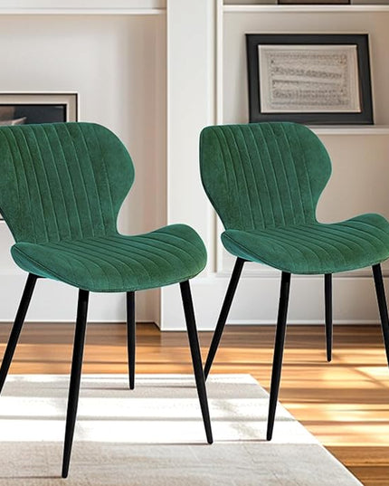 CangLong Dining Chairs Mid Century Modern Leisure Upholstered Metal Legs for Kitchen Living Room, Set of 2, Green - LeafyLoom