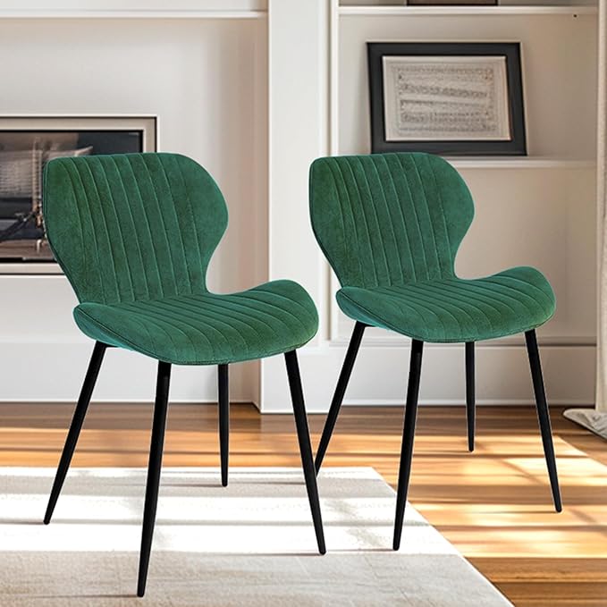 CangLong Dining Chairs Mid Century Modern Leisure Upholstered Metal Legs for Kitchen Living Room, Set of 2, Green - LeafyLoom