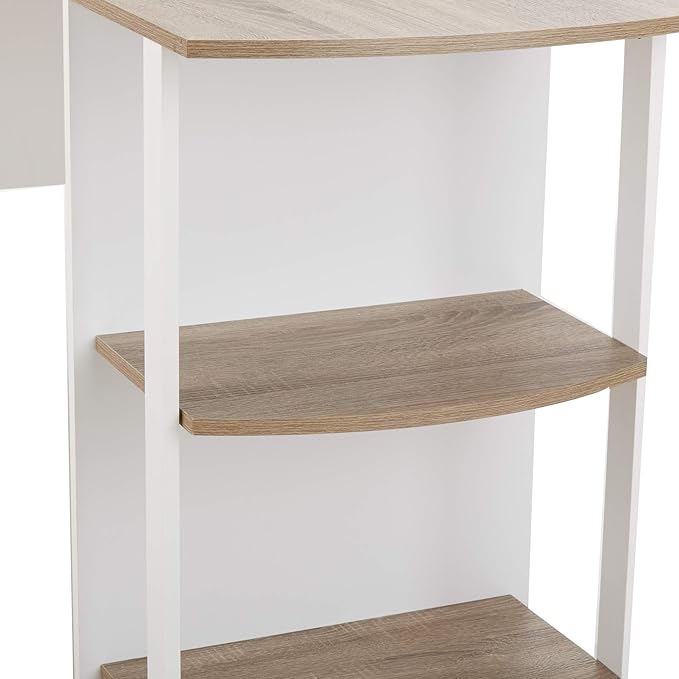 Dakota L-Shaped Desk with Bookshelves, White/Sonoma Oak - LeafyLoom