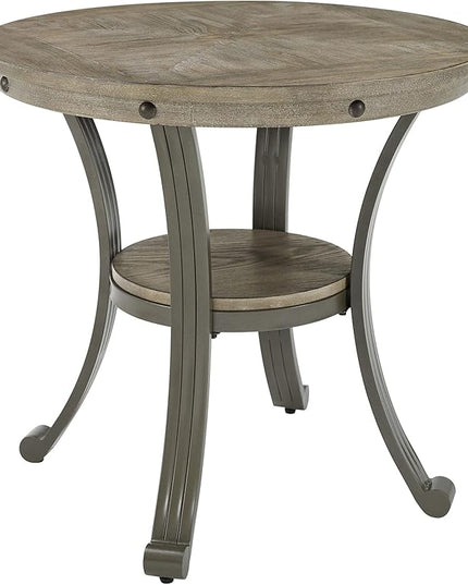 Powell Pewter Metal and Rustic Wood Side Table Franklin Dining - LeafyLoom