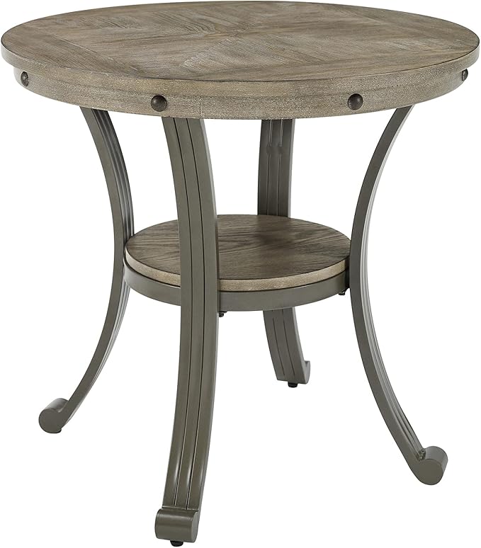 Powell Pewter Metal and Rustic Wood Side Table Franklin Dining - LeafyLoom