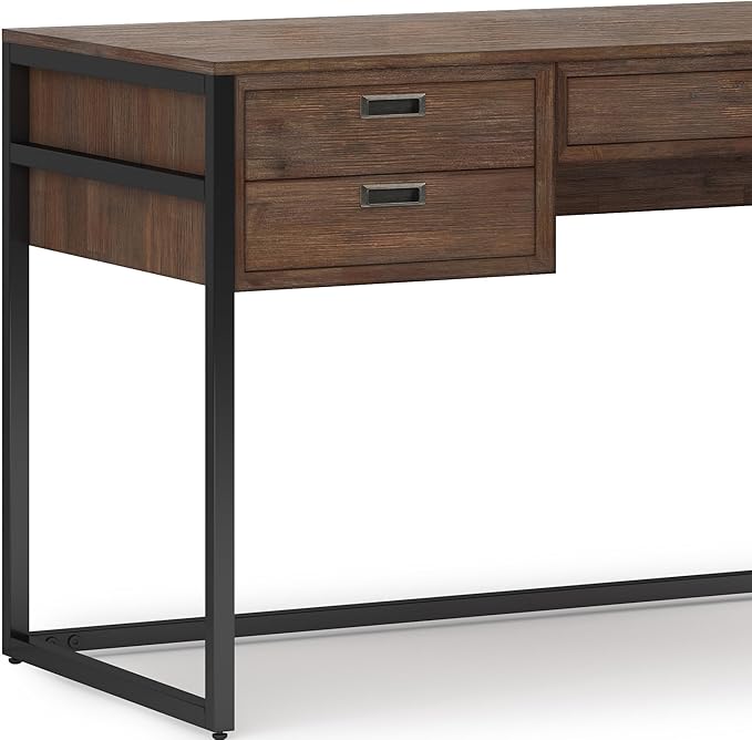 SIMPLIHOME Richmond SOLID WOOD 60 inch Wide Home Office Desk, Writing Table, Workstation, Study Table Furniture in Rustic Natural Aged Brown - LeafyLoom