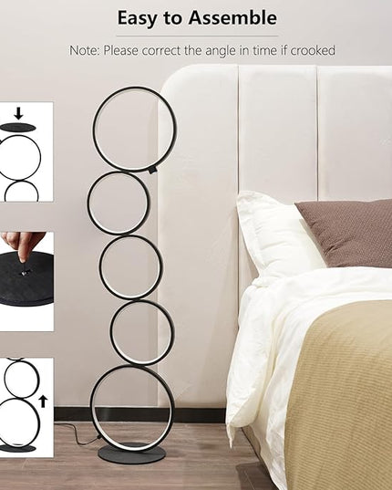 NUÜR 43.3" Modern Floor Lamp, LED Floor Lamp for Living Room, Dimmable, Circle Standing Lamp, Energy-Saving, Unique Lamp for Bedroom, Office, Home - LeafyLoom