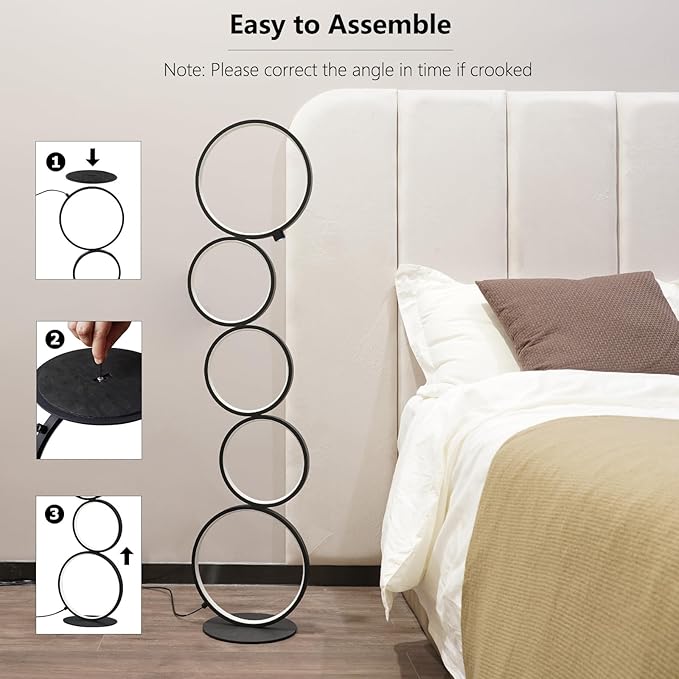 NUÜR 43.3" Modern Floor Lamp, LED Floor Lamp for Living Room, Dimmable, Circle Standing Lamp, Energy-Saving, Unique Lamp for Bedroom, Office, Home - LeafyLoom