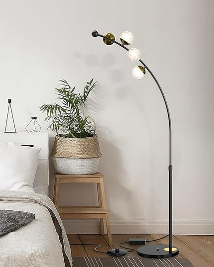 Ganeed Floor Lamp for Living Room,24W Bright LED Standing Lamps with Remote Control,61.4 in Tall Dimmable 3 Color Temperatures Eye-Protection Black Reading Tall Lamps for Bedroom Office Dorm Room - LeafyLoom
