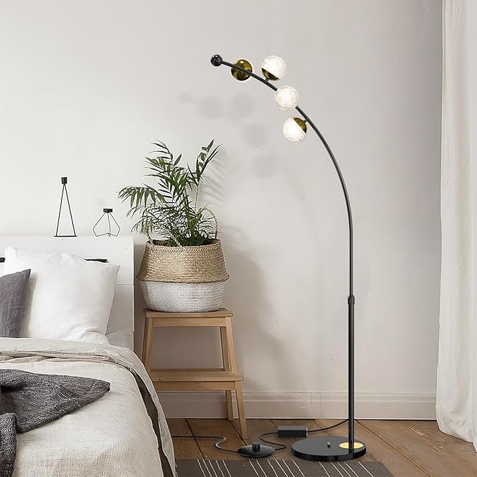 Ganeed Floor Lamp for Living Room,24W Bright LED Standing Lamps with Remote Control,61.4 in Tall Dimmable 3 Color Temperatures Eye-Protection Black Reading Tall Lamps for Bedroom Office Dorm Room - LeafyLoom