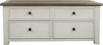 Signature Design by Ashley Bolanburg Farmhouse Lift Top Coffee Table with Drawers, Antique Cream & Brown - LeafyLoom