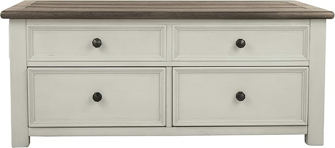 Signature Design by Ashley Bolanburg Farmhouse Lift Top Coffee Table with Drawers, Antique Cream & Brown - LeafyLoom