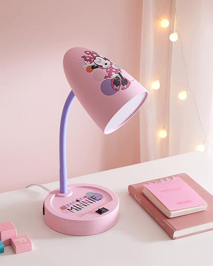 Idea Nuova Disney Minnie Mouse Switch Operated LED Task Table and Desk Lamp with Charging Outlet - LeafyLoom