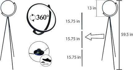 Syrinx Eclipse LED Floor Lamp, Modern Tripod LED Floor Lamp LED Ring Light for Living Rooms, Bedroom, Dorm Room, Office - LeafyLoom