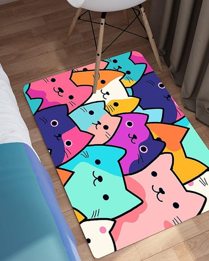 Cat Rug for Girls Bedroom - Cat Area Rug Cartoon Cat Rug Carpet for Kids Room Cute Cat Rugs Room Decor Colorful Anime Rug with Cat Printed, 2x3 Feet - LeafyLoom
