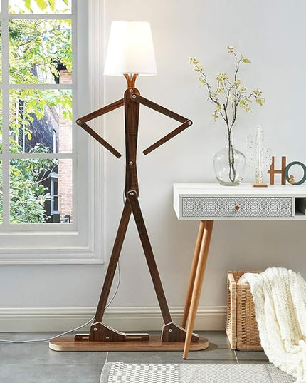 Cool Decorative Tall Floor Lamp Wood Swing Arm Standing Corner Reading Lights for Kids Bedroom Living Room Farmhouse - LED Bulb Included (Teak) - LeafyLoom