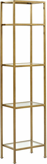 Crosley Furniture Aimee Narrow Etagere Bookcase - Gold and Glass - LeafyLoom