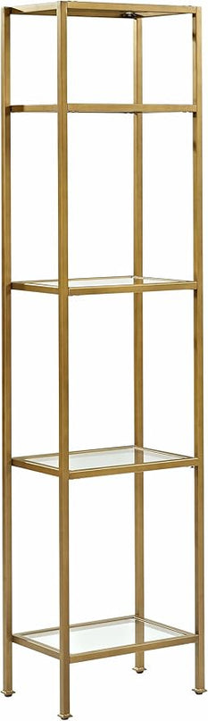 Crosley Furniture Aimee Narrow Etagere Bookcase - Gold and Glass - LeafyLoom