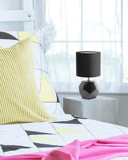 Simple Designs LT2065-BLK Round Prism Mini Table Lamp with Matching Fabric Shade, Black (Pack of 24) - LeafyLoom