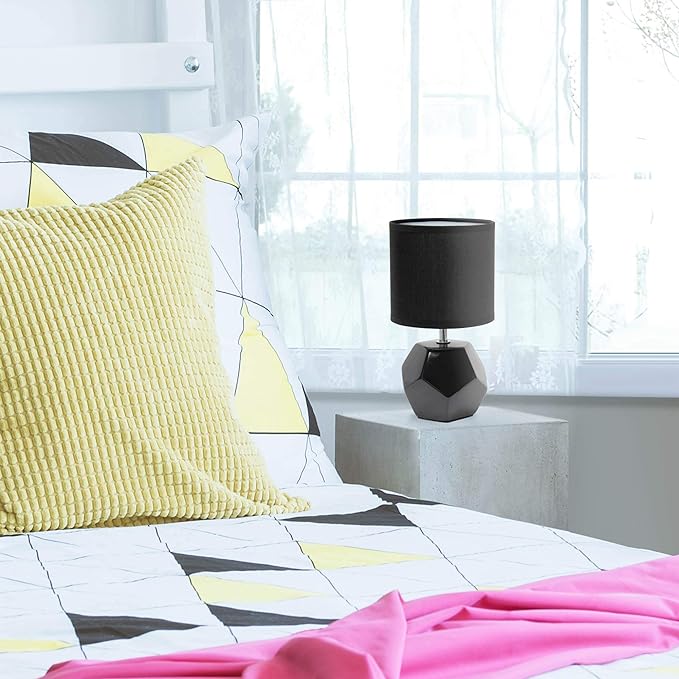 Simple Designs LT2065-BLK Round Prism Mini Table Lamp with Matching Fabric Shade, Black (Pack of 24) - LeafyLoom
