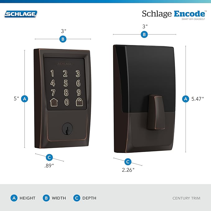 SCHLAGE BE489WB CEN 716 Encode Deadbolt Smart Lock | WiFi Touchscreen Keypad, Aged Bronze SchlageLockCompany