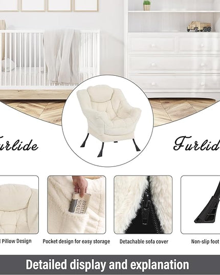 Lazy Chair with Ottoman, Modern Chair with Folding Footrest, Lounge Accent Chair, Comfortable Reading Chair for Bedroom, Study, Living Room, Courtyard (Plush Beige) - LeafyLoom