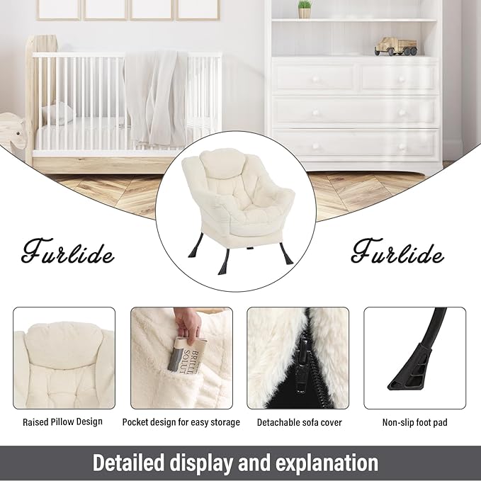 Lazy Chair with Ottoman, Modern Chair with Folding Footrest, Lounge Accent Chair, Comfortable Reading Chair for Bedroom, Study, Living Room, Courtyard (Plush Beige) - LeafyLoom