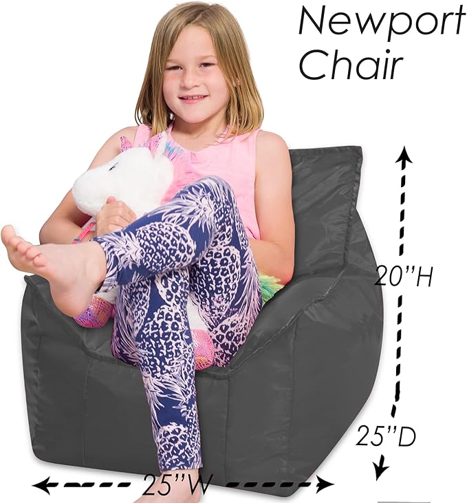 Posh Creations Structured Comfy Bean Bag Chair for Gaming, Reading, and Watching TV, Newport Chair, Microsuede - Charcoal Gray - LeafyLoom