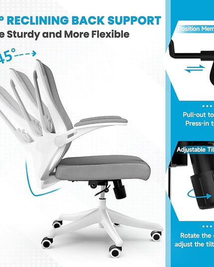 Ergonomic Office Chair - Comfy Desk Chairs with Wheels and Arms, 400LB Heavy Duty Mesh Computer Chairs with Comfortable Lumbar Back Support for Home Office, Bedroom, College Dorm and Study - LeafyLoom