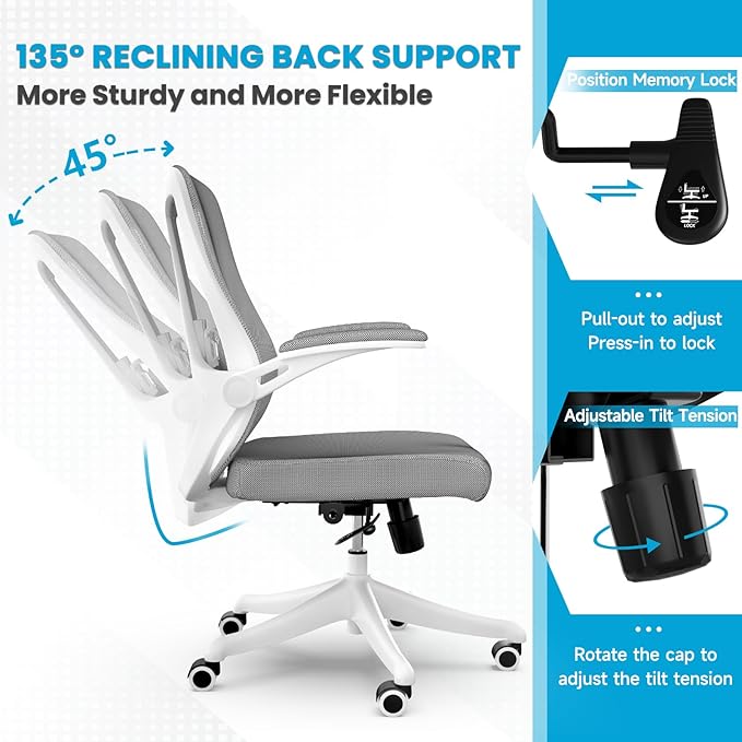 Ergonomic Office Chair - Comfy Desk Chairs with Wheels and Arms, 400LB Heavy Duty Mesh Computer Chairs with Comfortable Lumbar Back Support for Home Office, Bedroom, College Dorm and Study - LeafyLoom