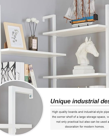HOMISSUE Corner Bookshelf,12-Tier L Shaped Bookshelf, Double Wide Corner Wall Mount Bookcase with Metal Frame and Wood,Modern Industrial Corner Shelf for Living Room, Kitchen, Home Office White - LeafyLoom