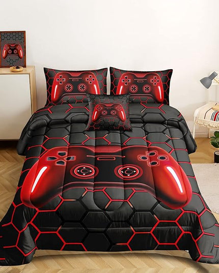 5 Pieces Bed in A Bag Gamer Bedding Set for Boys Kids Adult Gaming Comforters Set,Boys Bed in A Bag Set Twin Size Comforter with Fitted Sheet Flat Sheet Pillowcase pillowsham,DJTH5027Twin - LeafyLoom