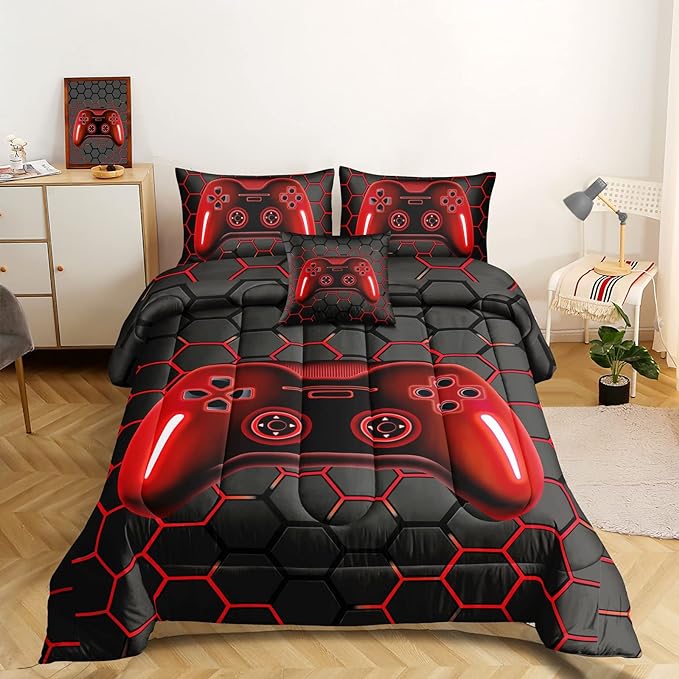 5 Pieces Bed in A Bag Gamer Bedding Set for Boys Kids Adult Gaming Comforters Set,Boys Bed in A Bag Set Twin Size Comforter with Fitted Sheet Flat Sheet Pillowcase pillowsham,DJTH5027Twin - LeafyLoom