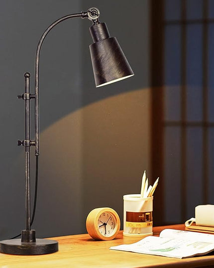 Metal Desk Lamp Rustic Task Lamp Black Adjustable, Industrial Style Lamp with On/Off Switch, Vintage Work Lamp, Reading Lamp for Bedroom, Study Room &Office, ETL Certificate. (Black01-3S) - LeafyLoom