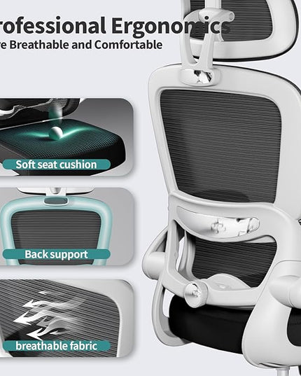 Ergonomic Office Chair Desk Chair, Gaming Chair, Computer Chair, Home Mesh Office Desk Chairs with Wheels,Comfortable Office Chair (Black&White) - LeafyLoom