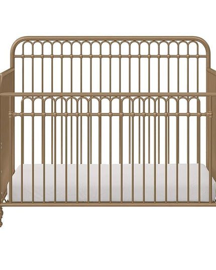 Little Seeds Ivy 3-in-1 Convertible Metal Crib, JMPA Certified, Gold - LeafyLoom