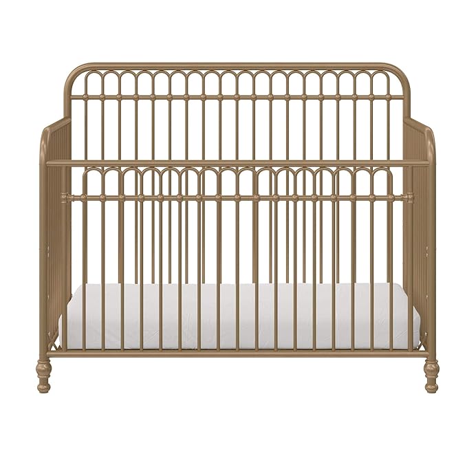 Little Seeds Ivy 3-in-1 Convertible Metal Crib, JMPA Certified, Gold - LeafyLoom