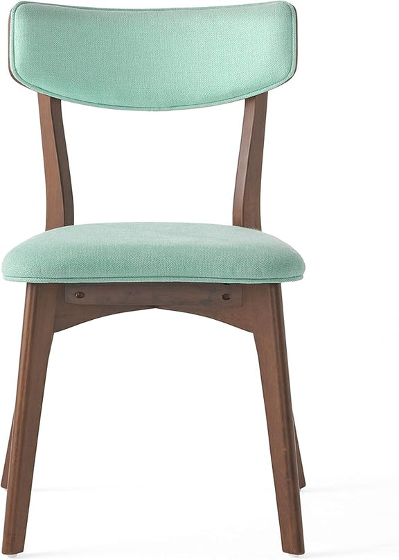 Christopher Knight Home Megann Mid-Century Wood Dining Set with Fabric Chairs, 5-Pcs Set, Natural Walnut / Mint - LeafyLoom