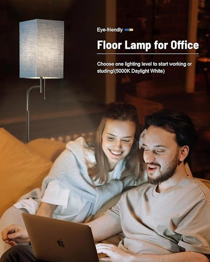 Floor Lamp for Living Room, 3 Color Temperatures Modern Standing Lamp for Living Room, Simple Design Tall Lamp with Linen Shade, Minimalist Stand Up Lamp Pole Lamp for Office Kids Room Reading, Blue - LeafyLoom