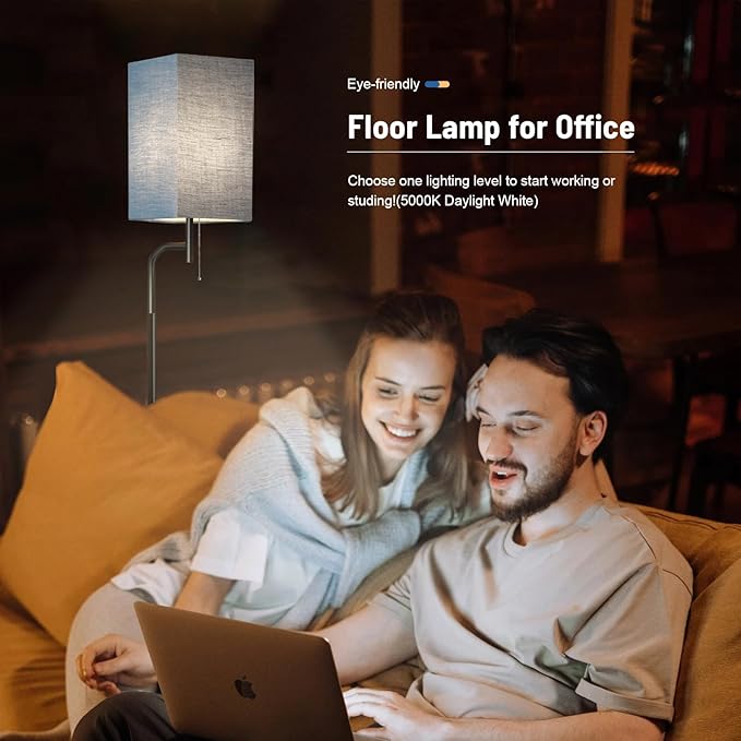 Floor Lamp for Living Room, 3 Color Temperatures Modern Standing Lamp for Living Room, Simple Design Tall Lamp with Linen Shade, Minimalist Stand Up Lamp Pole Lamp for Office Kids Room Reading, Blue - LeafyLoom